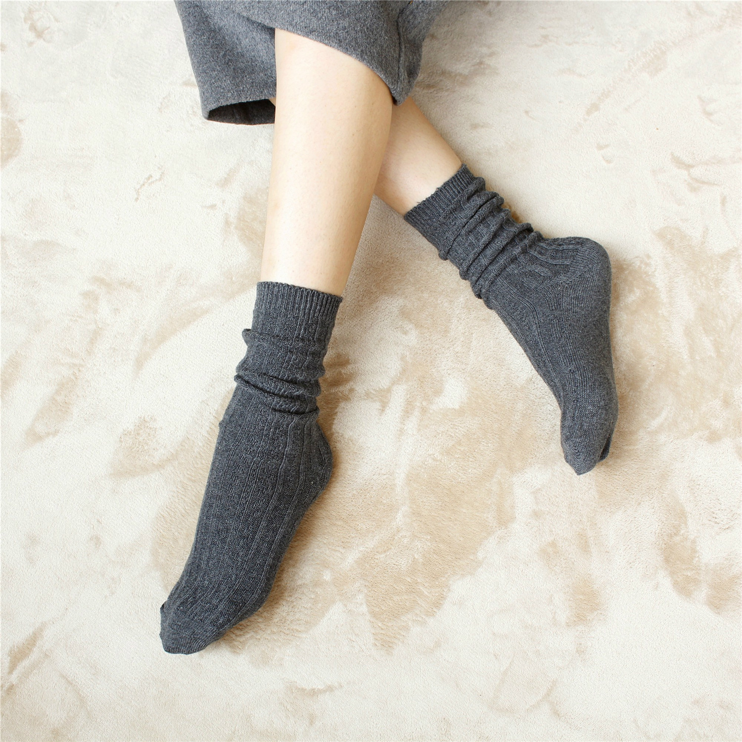 Thick Line Chevron Socks Autumn Winter Cotton Linen Pattern Retro Slouch Socks